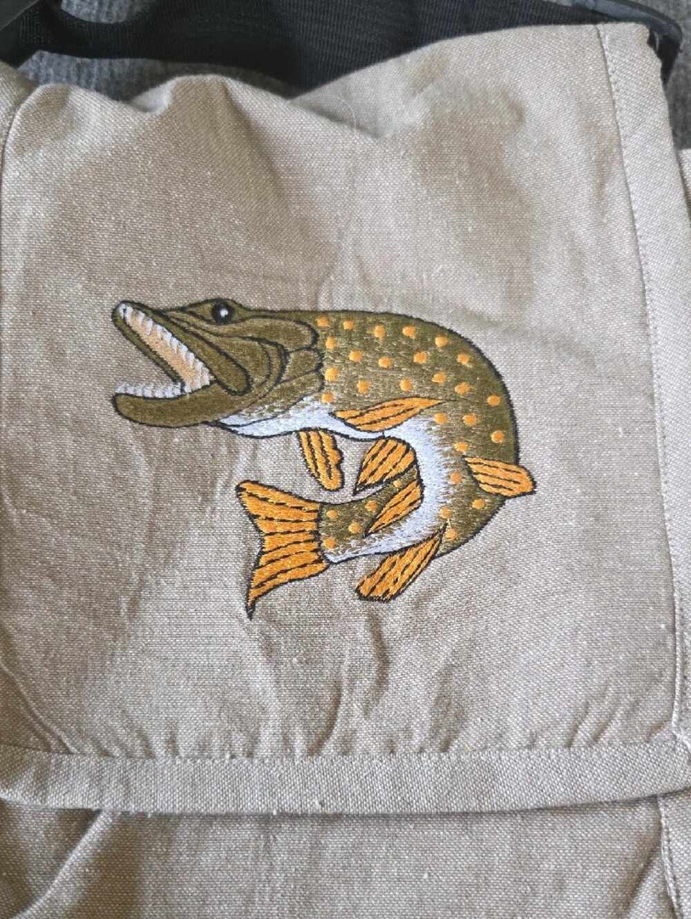 Canvas Crossbody Bag with Fish Embroidery - Beige - Picture 2 of 7